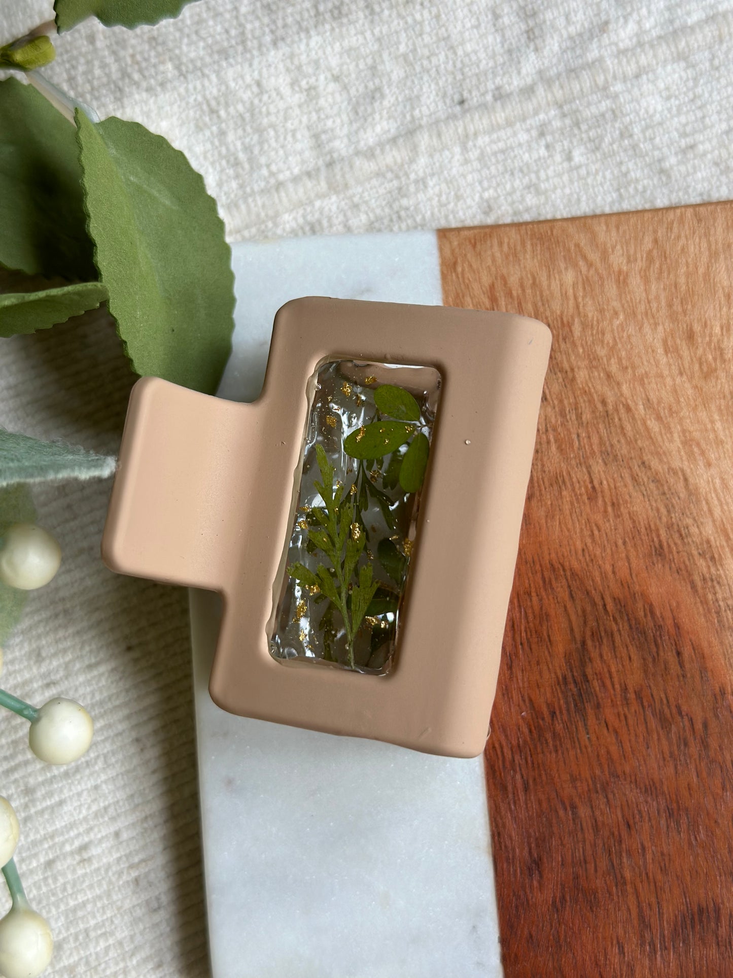 Mini Tan Fern Claw Clip